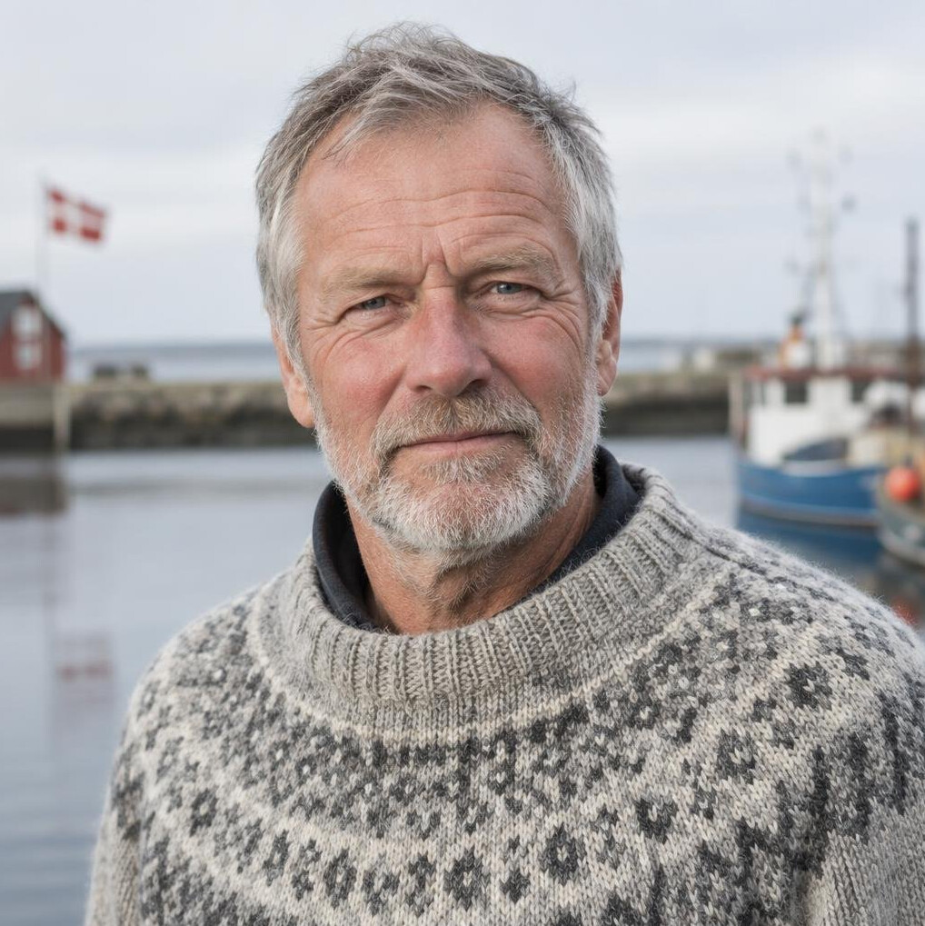 Portrait of an older Danish fisherman on a harbor