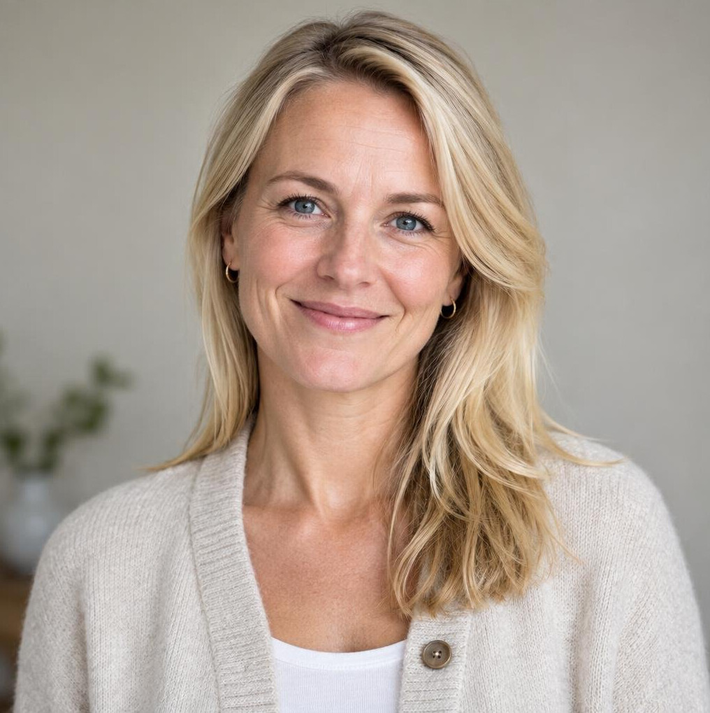 Portrait of a Danish schoolteacher smiling