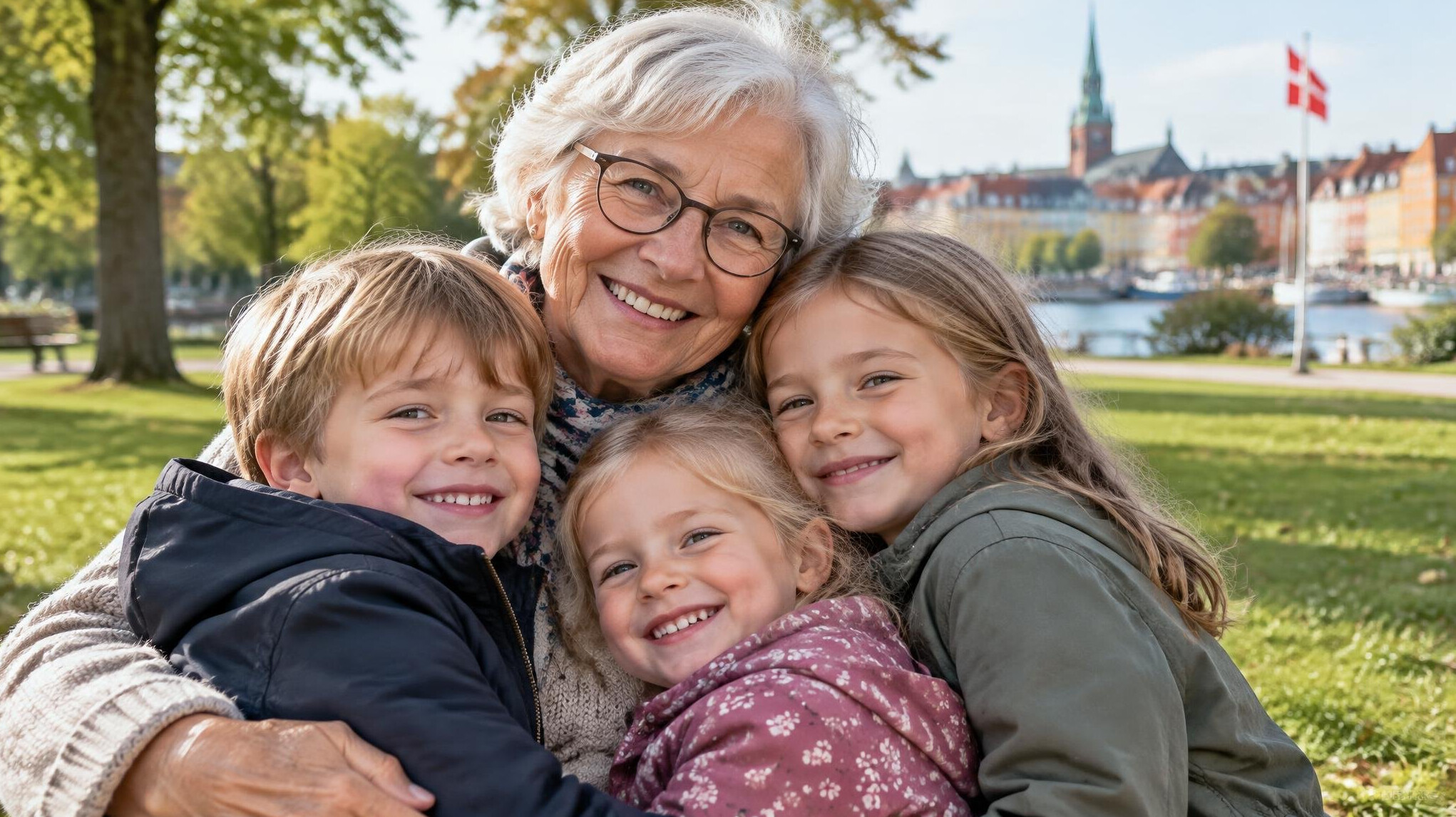 elderly woman with grandchildren