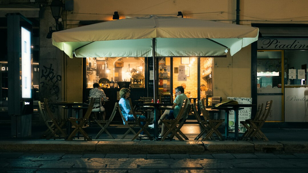 friends at cafe in evening